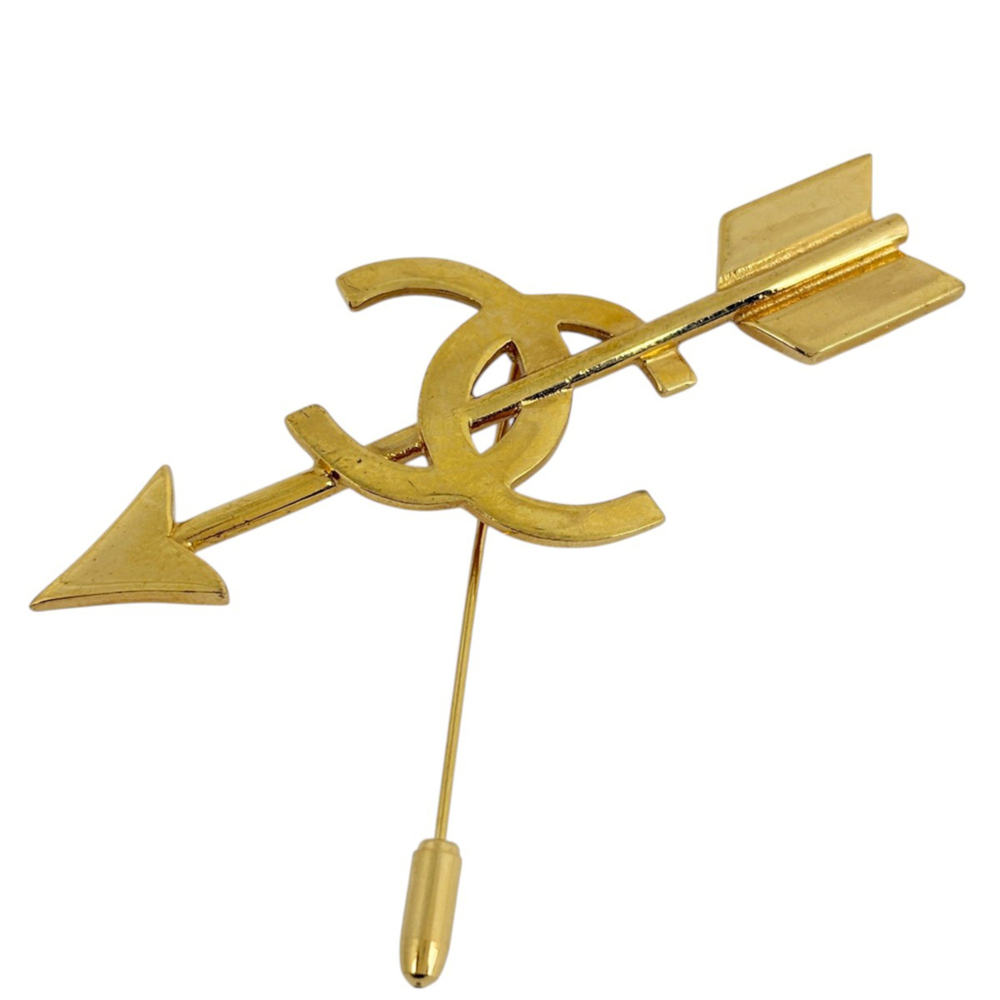 Chanel brooch, Coco Mark, arrow design, GP gold, women's.